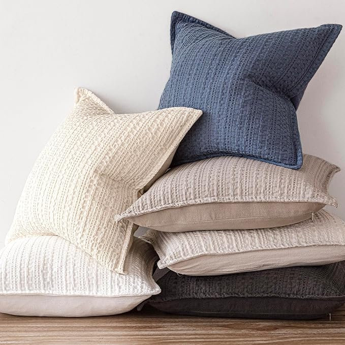 Foindtower Set of 2 Decorative Cotton Waffle Weave Lumbar Throw Pillow Covers Euro Shams Cushion Covers Accent European Pillowcase For Bed Couch Bedroom Living Room Home Decor 12×20 Inch Natural Beige