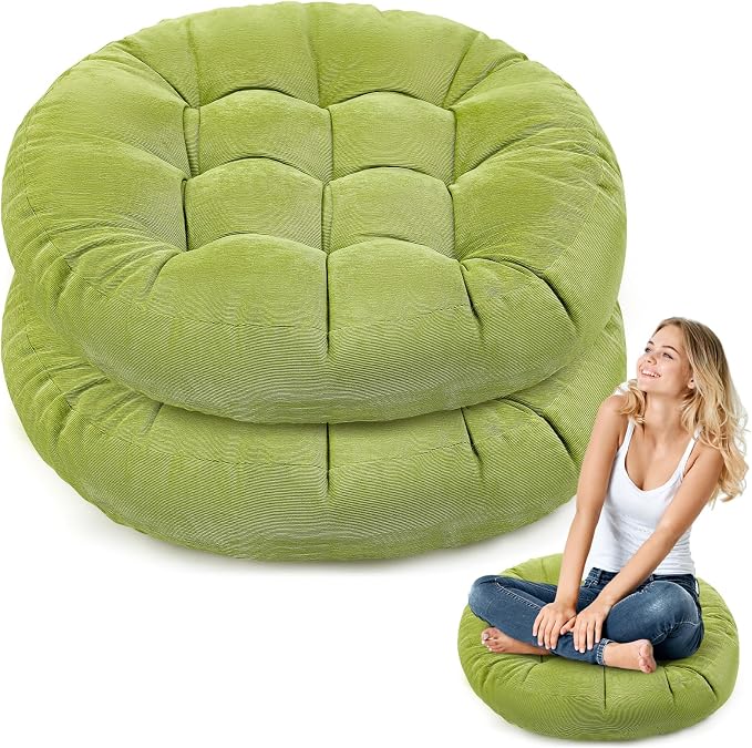 Jerify 2 Pcs Floor Pillow Cushions Large Round Square Large Meditation Floor Pillow for Classroom Adult Meditation Picnic Party Seating Learning Daycare School (Round,Bright Green)