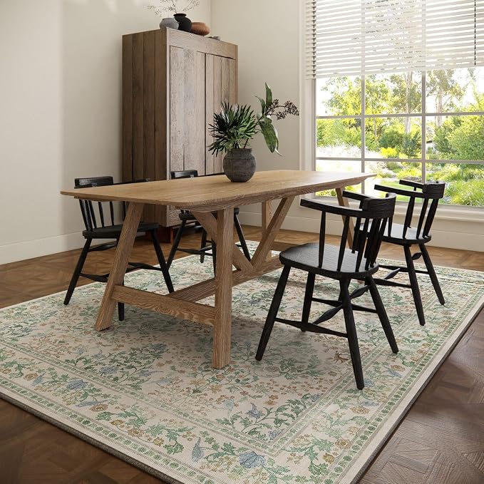 9x12 Area Rugs for Living Room: Washable Bedroom Rug Vintage Area Rug Stain Resistant Non Slip Low Pile Lightweight Soft Carpets for Dining Room Kitchen Nursery Kids Room Farmhouse Home Office