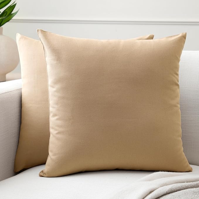 Encasa XO Throw Pillow Covers 18x18 in Set of 2 Light Beige | No Inserts | Cotton Pillow Covers for Living Room, Bed, Sofa, Couch | Decorative Cushion Covers with Improved Zipper