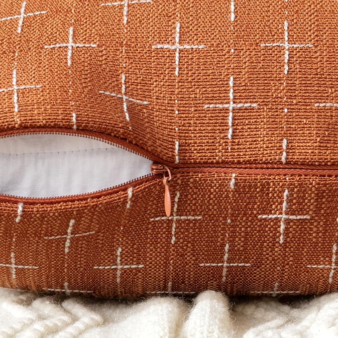 MIULEE Pack of 2 Decorative Burlap Linen Throw Pillow Covers Modern Farmhouse Pillowcase Rustic Woven Textured Cushion Cover for Sofa Couch Bed 24x24 Inch Rust