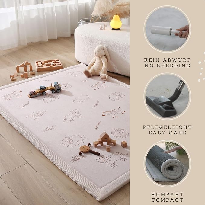 Hakuna Matte CloudSoft Baby Play Mat for Floor 47" x 67" Safari Animals | Coral Velvet high-density foam Rug for Crawling Cozy Play – Non-Slip, Water-Resistant, Easy-Care Tummy Time Mat