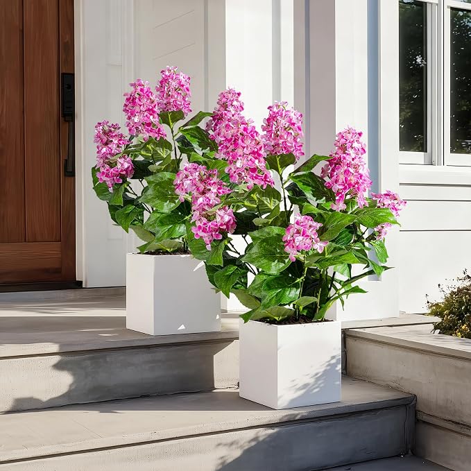 2 Pack Large Artificial Hydrangea Plants Fake Plastic plantas Flowers Trees UV Resistant Indoor Outdoor Realistic Floor Plants Faux Tree for Home Porch Garden Office Porch Patio Front Bonsai Decor