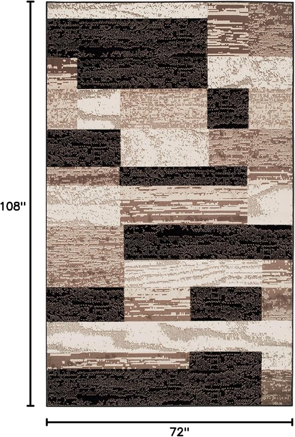 SUPERIOR Indoor Area Rug, Jute Backed, Modern Geometric Patchwork Floor Decor for Bedroom, Office, Living Room, Entryway, Hardwood Floors, Rockwood Collection, 6' x 9', Chocolate