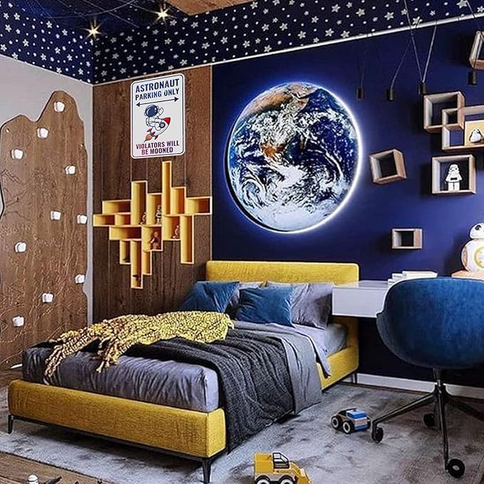 Outer Space Room Wall Decor For Kids Astronaut Decorations For Boys Space Themed Bedroom Decor For Boy Metal Tin Sign Space Decoration Space Theme Signs Birthday Party Gifts For Girls Bathroom Decor Space Wall Tapestry Planet Posters Girl Galaxy Sticke...