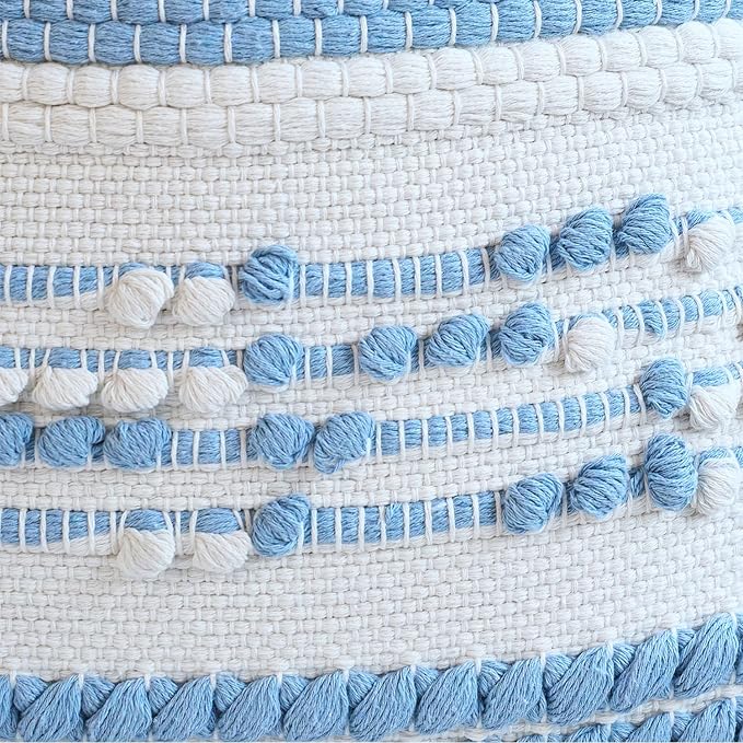 DEZENE Handmade Decorative Pillow Cover Boho Accent Woven Textured Square Throw Pillow Case for Couch Sofa Farmhouse Living Room Home Decor 18"x18" Sky Blue
