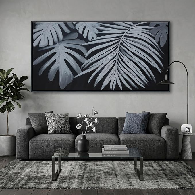 Large Black and White Botanical Wall Art - Modern Abstract Canvas Plant Pictures for Living Room, Framed Minimalist Artwork, Neutral Nature Wall Paintings for Bedroom Decor 29×58In