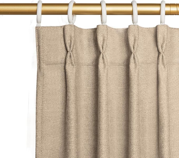 Joydeco Thick Linen Pinch Pleated Curtains 96 Inch Long 2 Panel Set for Living Room, Double-Faced Curtain for Bedroom, Back Tab Blackout Drapes with Adjustable Hooks (40”W x96”L,Thick Linen)