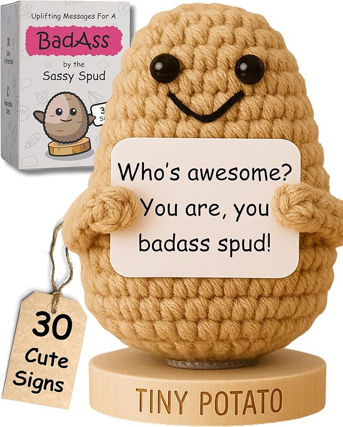 Empowering Gift for Strong Women - Funny Positive Crochet Potato W/ 30 Badass Affirmation Cards | Friendship Present for Mothers Day, Gag Birthday Gifts for Friends, Teens, Coworker, Sister, Mom, BFF