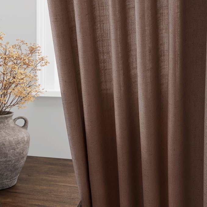 Nanspring Mocha Mousse Curtains 108 Inches Long 2 Panels Set Back Tab Loop Pocket Linen Blend Light Filtering Semi Sheer Boho Large Window Decor for High Ceiling Living Room 52x108