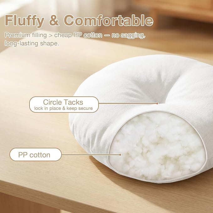 White Bistro Chair Cushions Set of 2, Round Seat Chair Pads with Ties for Dining Room Patio