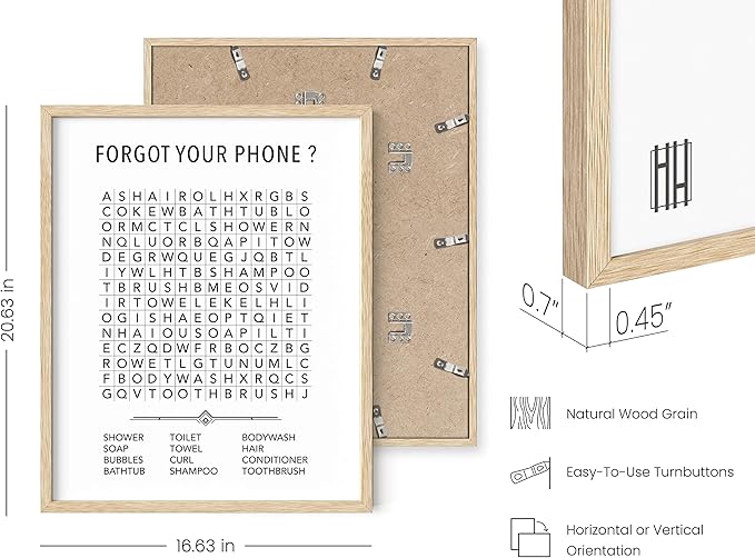 HAUS AND HUES Funny Bathroom Decor – Word Search Print for Kids’ Washroom, Guest Restroom Humor Poster, Whimsical Home Accent (16x20, Beige Frame)