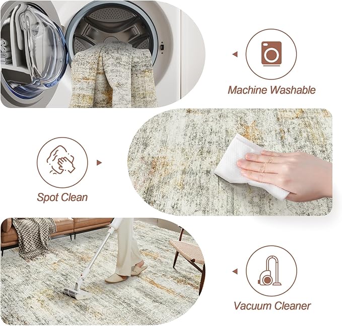 Soalmost 5x7 Area Rugs Gray Rust Low Pile Indoor Washable Trendy Faded Style Rugs for Bedroom Living Room Dining Room Foldable Non-Slip Thin Print Mat