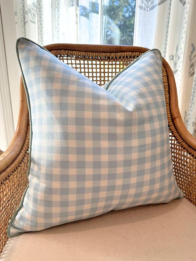 Jillien Harbor “The Charlie” Decorative Pillow Cover – Blue and White Accent Pillow Cover with Gingham-Inspired Design – Grandmillennial Home Decor, 20" x 20"