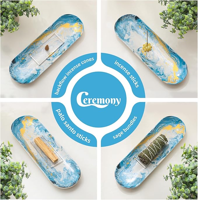 CEREMONY Palo Santo Holder -Mini Ceramic Incense Holder for Palo Santo and Sticks - White Sage Holder for Meditation Decor (Incense Tray-Gilded)