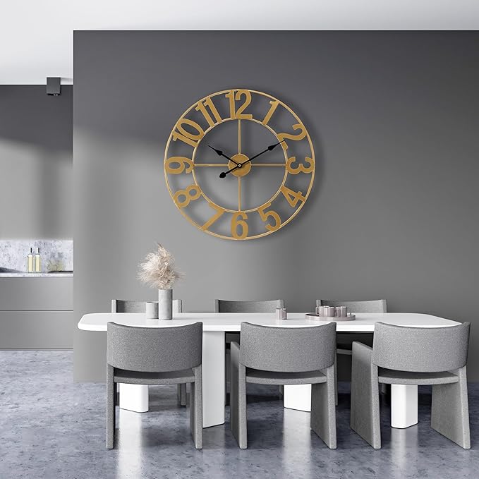 Sorbus Large Wall Clock for Living Room Decor - Wall Clock for Kitchen - 24 inch Big Wall Clock Decorative - Metal Wall Art - Analog Large Clock for Bedroom, Home, Kitchen, Office, Wall Decor (Gold)