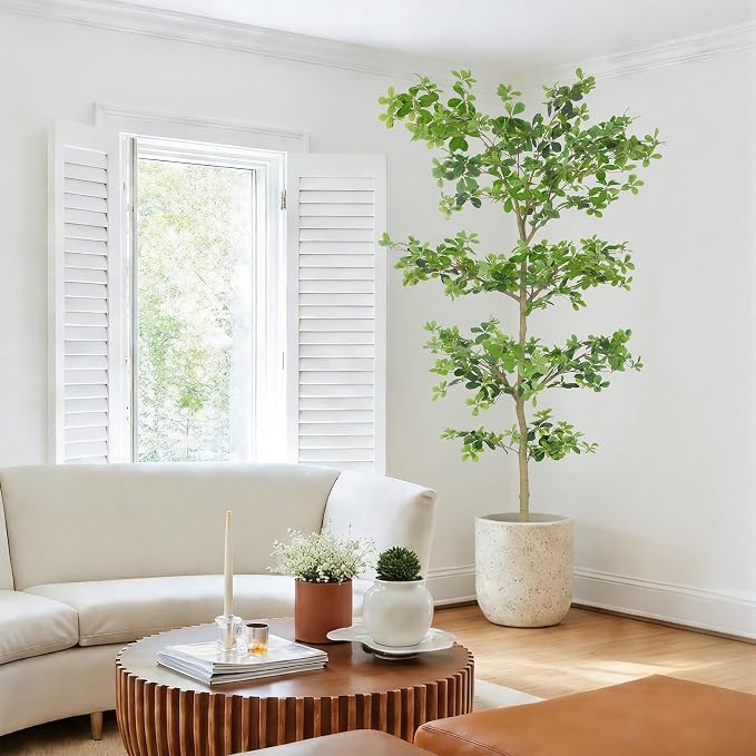 Bellacat Faux Black Olive Tree 8ft, Tall Faux Trees Indoor with Natural Trunk and Realistic Leaves. 8 Feet(96in) Artificial Tree for Home Office Décor