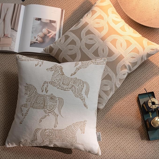 Croker Horse 22x22'' Inches Throw Pillow Cushion Cover - Pig Nose Pattern Chenille Jacquard Embroidery Luxury Modern Style Couch Sofa Pillow for Living Room Bedroom