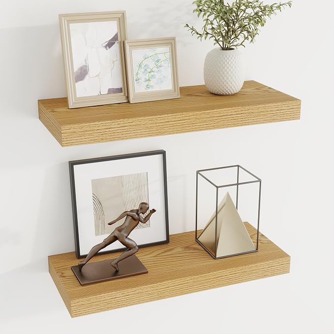Dreamland 20Inch Floating Shelves for Wall 6.7" Deep Light Brown Set of 2 | Wall shelves for bathroom, bedroom, Living Room, kitchen, deep wall mount wood storage display for home decor 20" x 6.7"