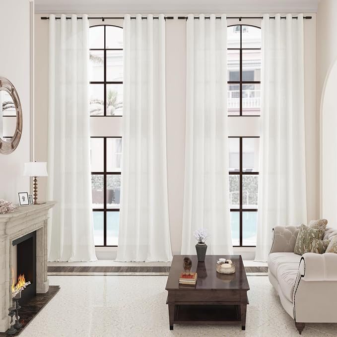 Aersas 120 Inches Long White Linen Curtains for Living Room Large Window Grommet Semi Sheer White Drapes Light Flitering Privacy Boho Floor to Ceiling 10ft Curtain Panels for Sliding Door