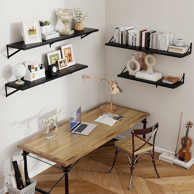 Axeman Floating Shelves for Wall Black- 36 Inch Wide x 12 Inch Deep Wall Shelves Set of 2 - Black Deep Wood Floating Shelves for Living Room Bedroom Laundry Room