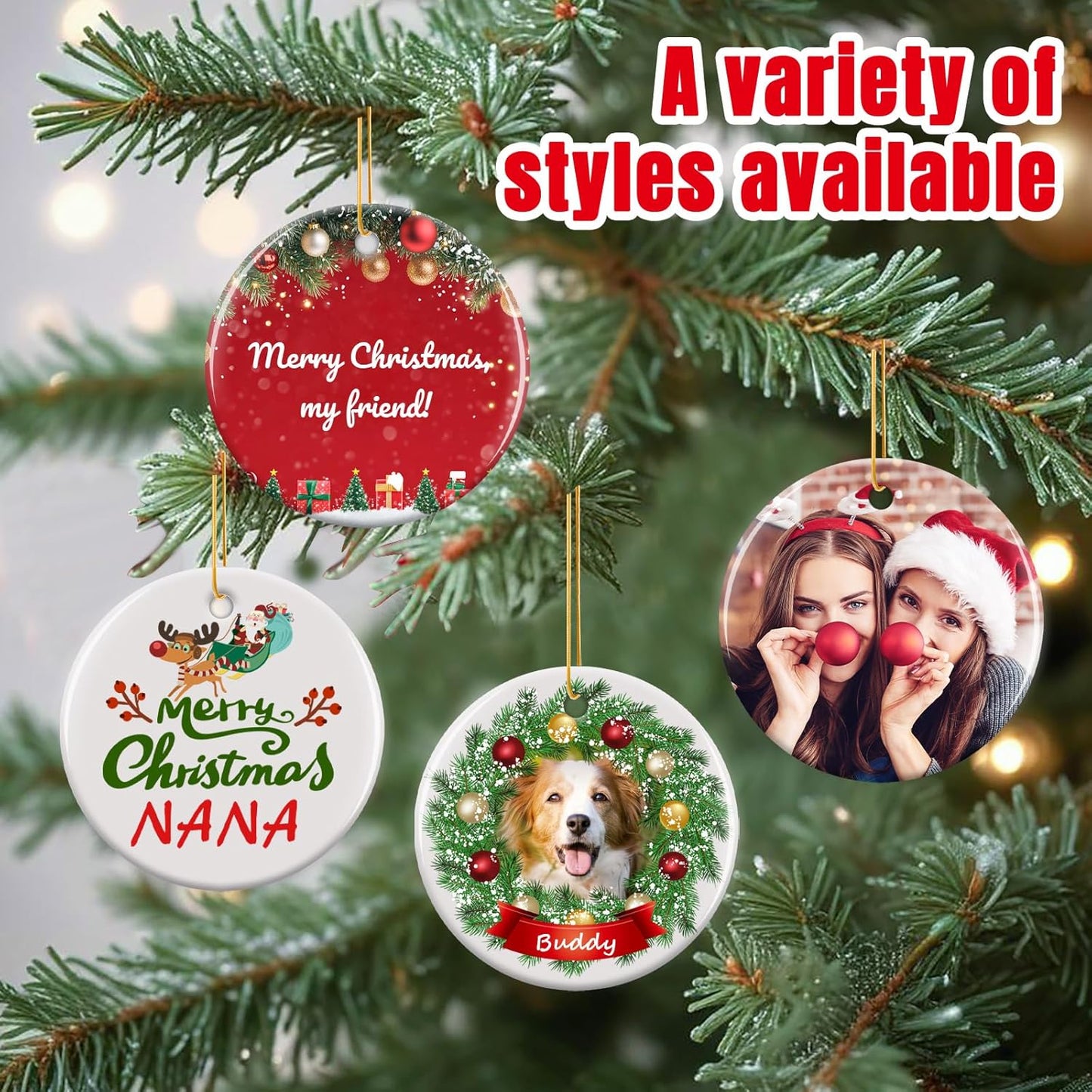 Personalized Christmas Ornaments 2025 - Custom Double-Sided Photo Ceramic Xmas Tree Hanging Decor, Unique for Family Friends (A04-Ceramic Style)