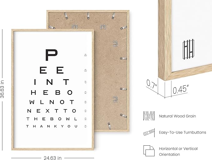 HAUS AND HUES Funny Bathroom Signs – Eye Chart Restroom Poster, Playful Washroom Artwork, Humorous Home Accent (24x36, Beige Frame)