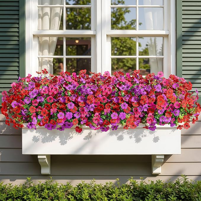 Alupssuc 48 Bundles Artificial Flowers for Outdoors Decoration, UV Resistant Silk Faux Daisy Flora Spring Fake Plastic Plants Greenery for Outside Indoor Yard Home Porch Window Box Decor, Mix 3 Colors