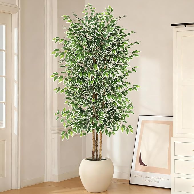 GTIDEA 7ft Large Ficus Artificial Tree with Natural Trunk, 84" Tall Faux Tree for Home Decor Indoor, Lifelike Silk Tree Fake Plants for Living Room Covered Porch Office Corner Decor (NO VASE INCLUDED)
