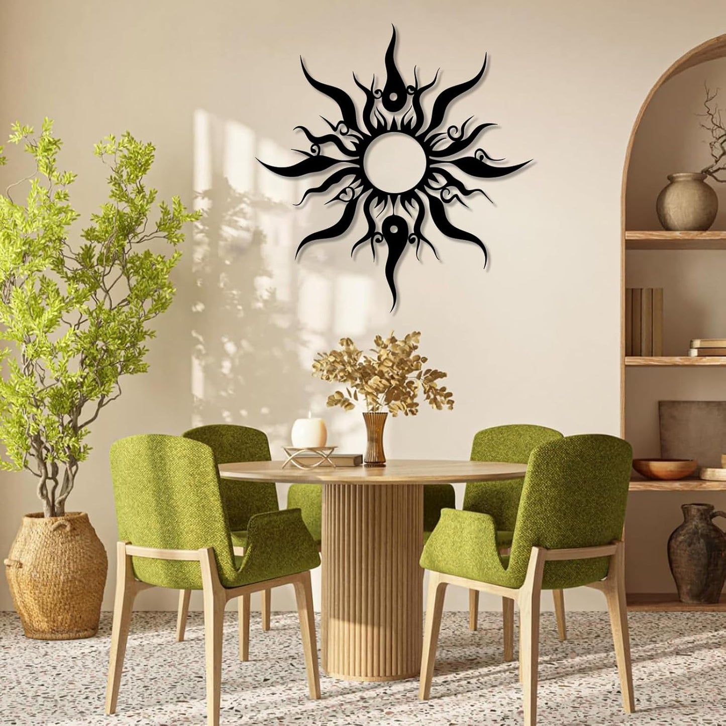 Hotuijxca Metal Wacky Sun Wall Art, Wacky Sun Metal Decor for Livingroom, Bedroom (Black, 24"x23"/60x58cm, metal wall art)