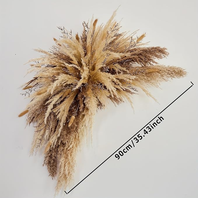 DIY Natural Dried Flower Wall Hanging, Pampas Grass Decor,35-Inch Boho Pampas Grass, Pink Bunny Tails, Palm Leaves, Wedding Arch Decor- Need to Assemble