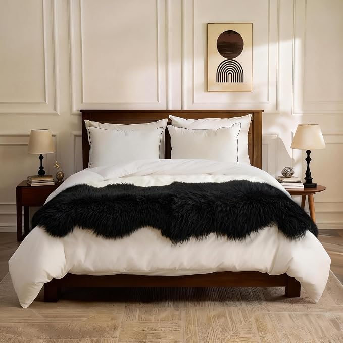 Premium Genuine Sheepskin Area Ruge - Real Wool Fur Shaggy Carpet | Fluffy Soft Natural Lambskin Rug Seat Chair Covers for Couch Sofa Bedroom Living Room(Black,2×6 Feet Sheepskin)