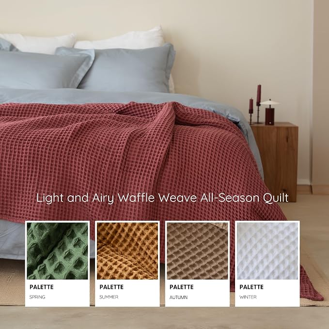 Premium Waffle Throw Blanket Queen Size Red - Premium Quality, 100% Turkish Cotton, Light and Airy Waffle Weave All-Season Quilt - Lux Decorative Bedspread (Dark Red, Queen 91" x 95" Inch)
