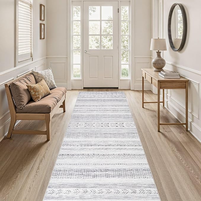 cotiled Hallway 3x12 Runner Rugs: Washable Boho Rugs with Non Slip Backing Large Soft Indoor Stain Resistant Carpet for Living Room Bedroom Farmhouse Dining Room Lightweight Home Decor Dark Grey