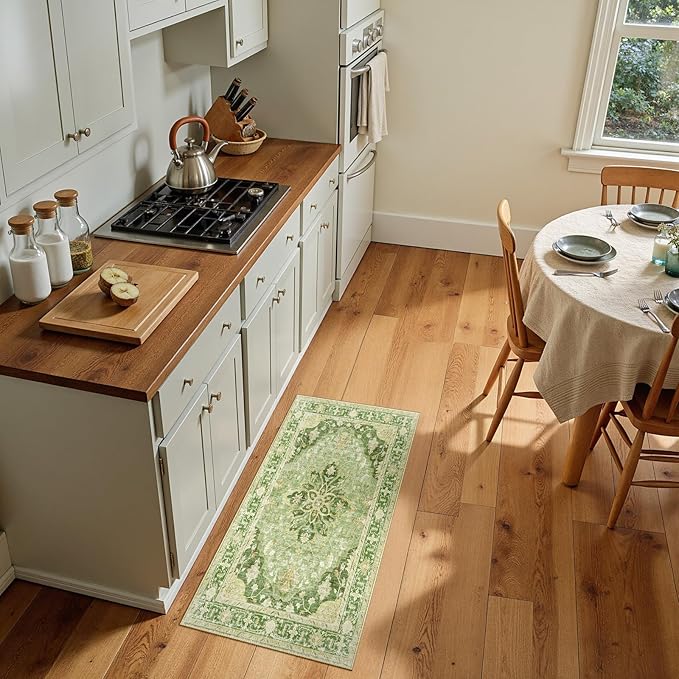 RELEANY Area Rugs 2'x4' Kitchen Rugs Entry Rug Small Rugs for Entryway Kitchen Bathroom Door Mat Indoor Entrance,Washable Non Slip, Sage Green Yellow