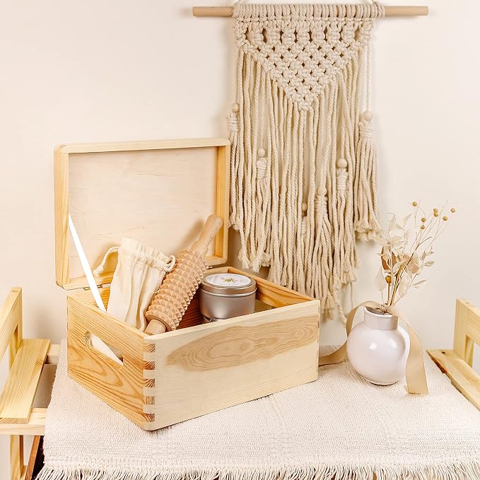 Creative Deco Large Wooden Storage Box with Hinged Lid | 11.8 x 7.87 x 5.51 in (+-0.5) | Keepsake Unfinished Plain Unpainted Gift Box with Handles for Tool Toy Kitchen | ROUGH & UNSANDED Wood Trunk