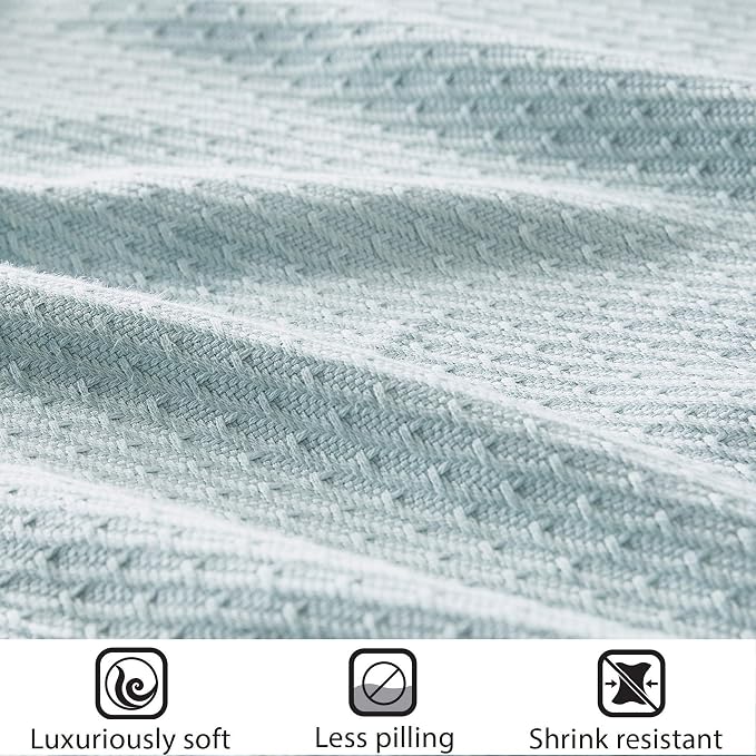 Madison Park 100% Egyptian Cotton Lightweight Summer Blanket, Breathable Waffle Knit Design, Soft Cozy All-Season Throw for Bed, Couch or Sofa, Light Blue Full/Queen Size (90"x90")