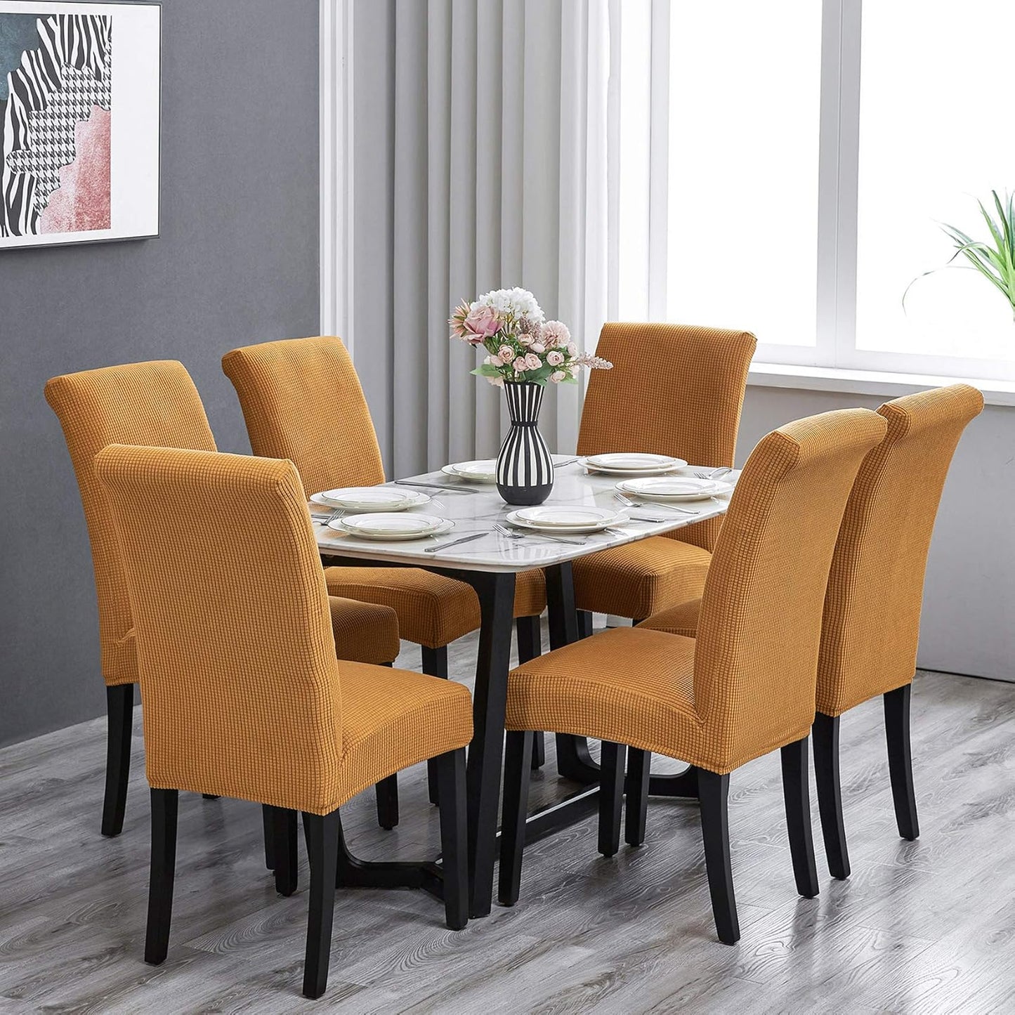 Howhic Stretch Chair Covers for Dining Room Set of 4, Removable Washable Dining Room Chair Covers, Dining Chair Slipcovers Seat Protector, Great Home Decor and Banquet Upholstery (Gold, 4 Pack)