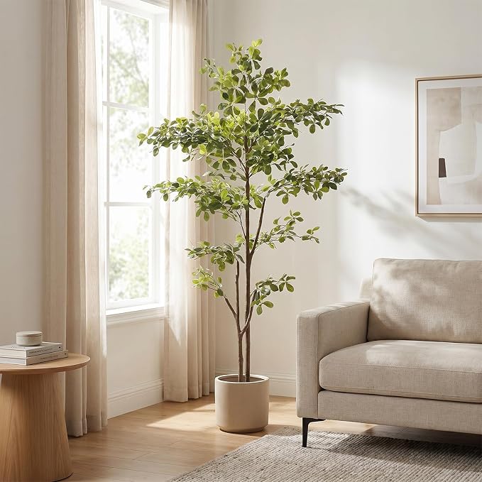 Black Olive Tree 6ft, Artificial Shady Lady Tree with Natural Trunk and Realistic Leaves, Tall Floor Plants for Living Room Decor Home Office Indoor Pack of 1