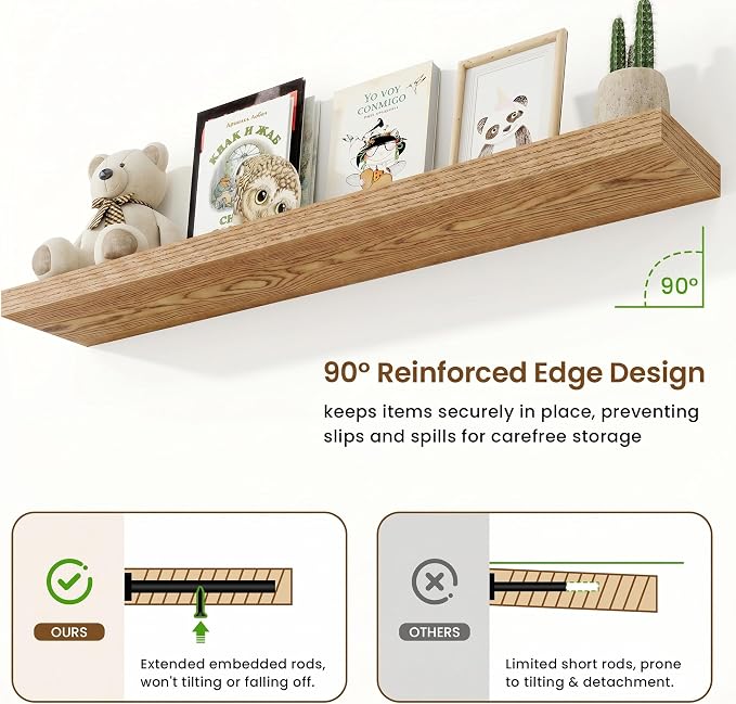 Marsmiles 55in Floating Shelves for Wall, 55" W x 9.25" D x 1.5" H, Long Wall Mounted Engineered Wood Shelves with Invisible Brackets for Living Room, Bedroom, Bathroom, Kitchen, Cedar, 2Pcs