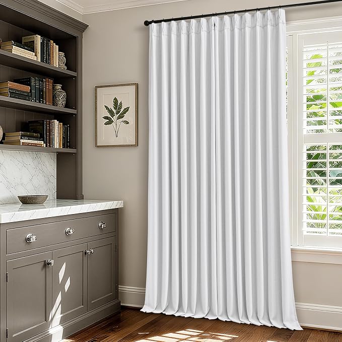 White 80 Inch Pinch Pleated Black Out Curtains 2 Panel Set for Living Room Pinch Pleat Linen Drapes with Liner 80 Inches Long 100% Blackout Light Blocking Energy Saving Curtain for Dining Bedroom