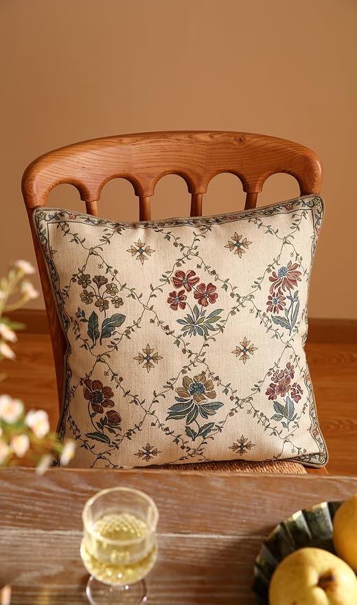 patdrea Designer French Vintage Linen Throw Pillow Cover,18"x18"-Audrey A | Decorative Pillow Case with Zipper,Brown Floral Pattern,Pillow Cover for Couch Living Room Bedroom Sofa