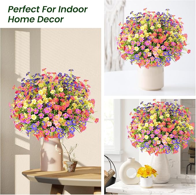 trytuny 10 PCS Artificial Plants Outdoor,Artificial Flowers UV Resistant Fake Flowers,Fake Plastic Faux Flowers for Porch Window Box Home Garden Decor