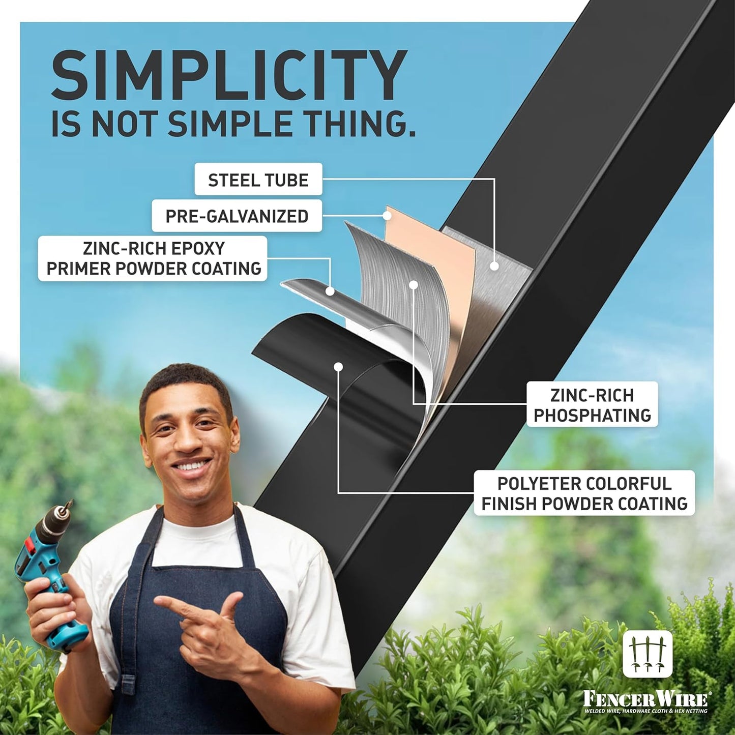 Fencer Wire Pack of 10 Heavy Duty Flat Top Fence Barrier Panel, 6FT Height X 8FT Width Anti-Rust Metal Fencing Panel, 2” Diameter Steel Outdoor Decorative Garden Fence Panel for Yard, Pool, Patio