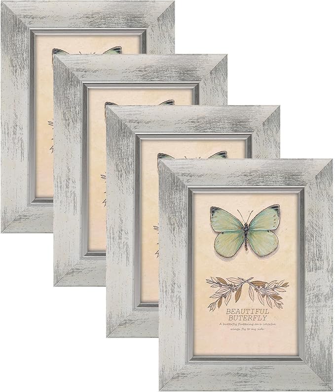 XUANLUO 4x6 Picture Frames Set of 4 Rustic Retro Photo Frame with HD Plastic Cover for Wall Mount and Tabletop Display Family Friends Wedding Gift