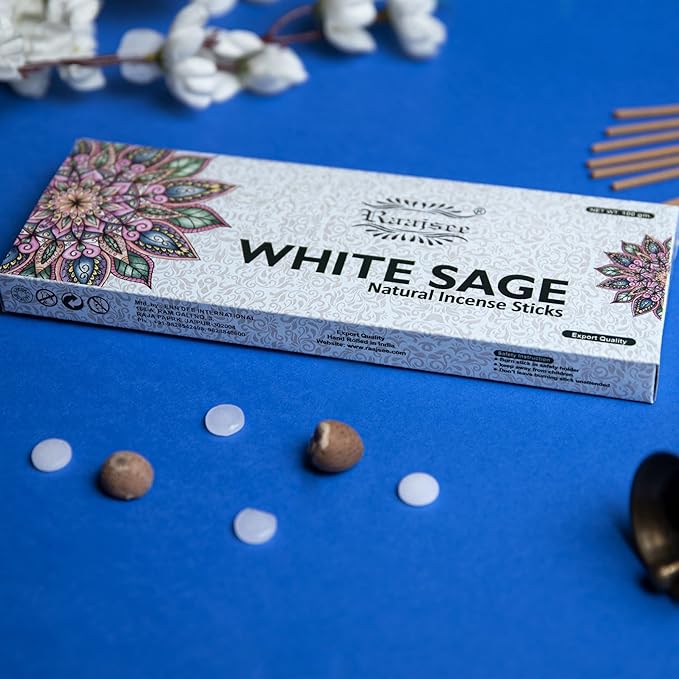 White Sage Incense Sticks for Cleansing 100 gm Pack - 100% Natural -Charcoal Free - Organic Non Toxic Clean Burning - Made from Upcycled Flowers