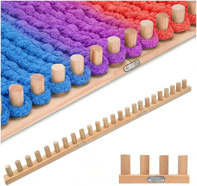 parknshop Upgraded Chunky Knit Loom - Premium Beech Wood Large Blanket Knitting Loom with Screw Fastening, No-Needle DIY Weaving Board for Beginners, Scarves & Handmade Blankets (48")