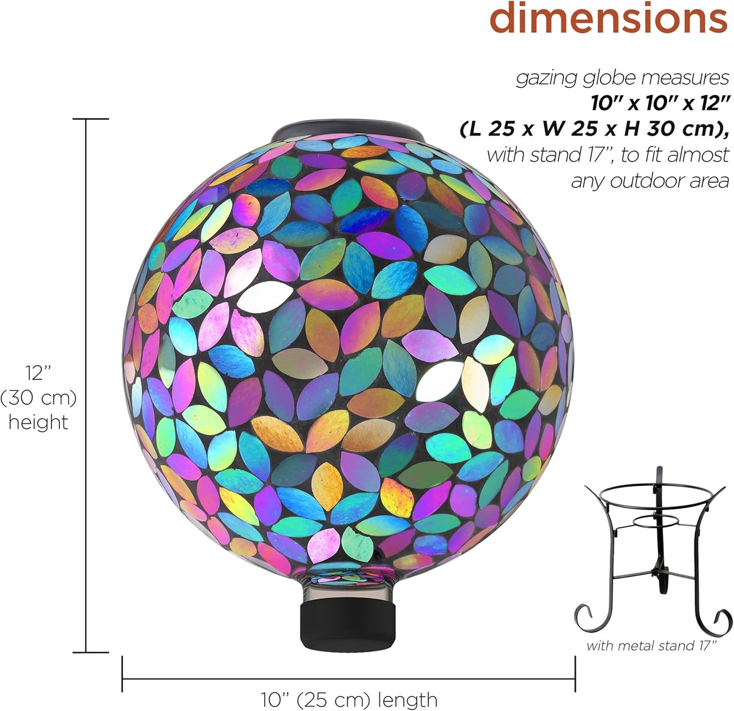 Alpine Corporation GRS122A-SLR Indoor/Outdoor Glass Solar Powered Mosaic Gazing Globe Yard Decoration, 10", Purple