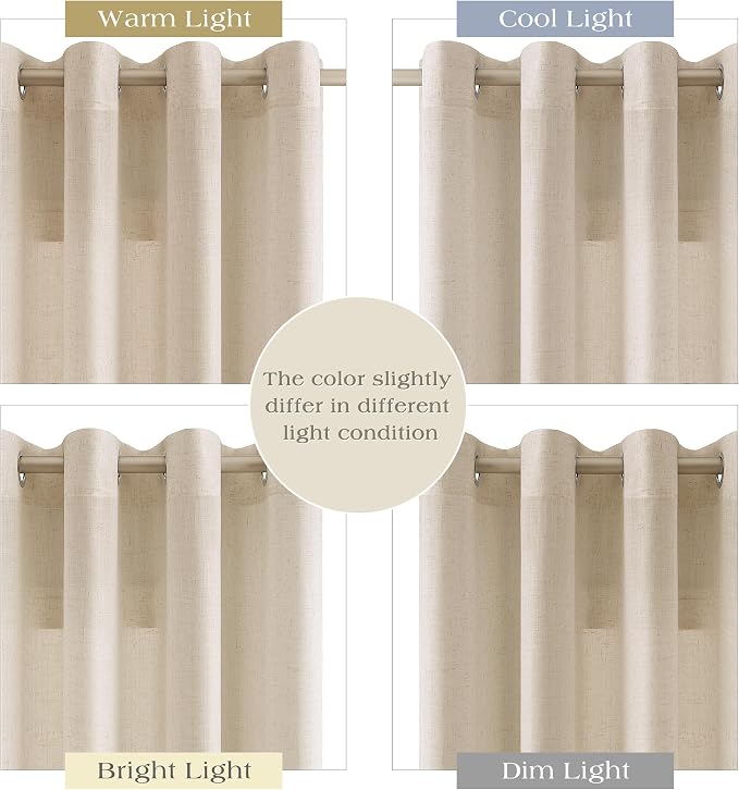 Birch Beige Linen Curtains 102 Inches Long for Living Room Floor to Ceiling Curtain Extra Long Light Filtering Privacy Grommet Top Drapes Modern Farmhouse Curtain for Bedroom 52x102, 2 Panels