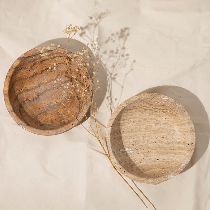 Shelf & Nook Travertine Decorative Bowls for Home Decor. Key Bowl for Entryway Table in a Choice of 5 Colors (Brown, Small)